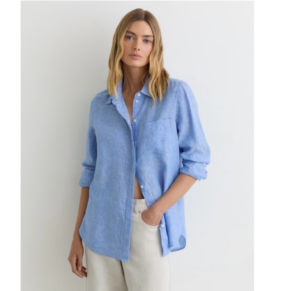 Reiss Belle Light Blue Linen Button-Up Shirt Sz 8 / M